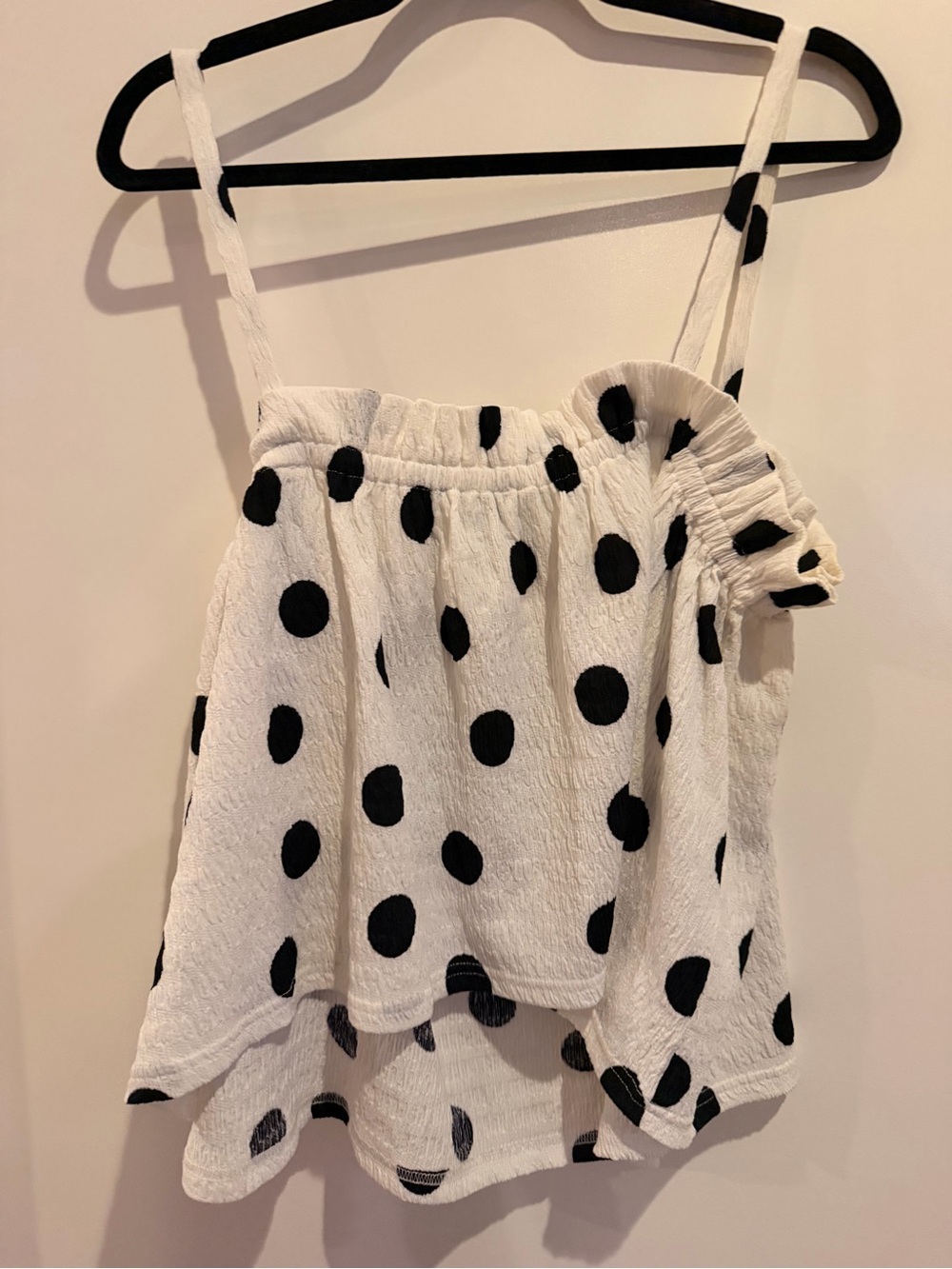 Anthropologie White Camisole with Black Polka Dots